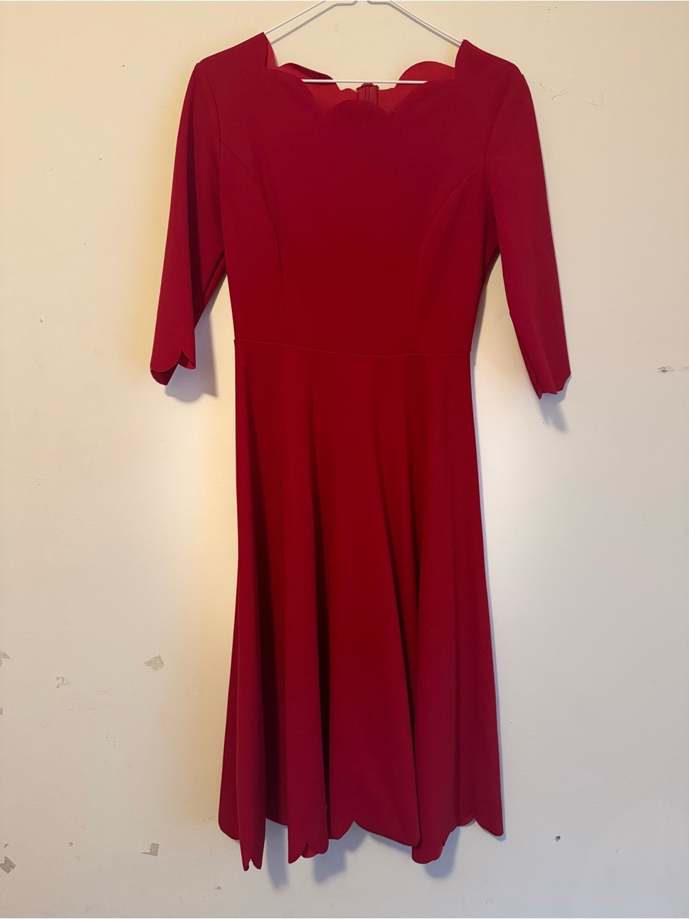 SHEIN Red Scalloped Neck Midi Dress